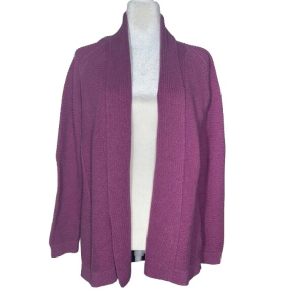 L.L. Bean Ribbed Open Front Mauve Cardigan Shawl Collar 100% Cotton Medium - Picture 1 of 9